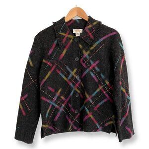 Talbots Womens Black Muti Color 100% Wool Sweater Jacket Fall Size Petite Small
